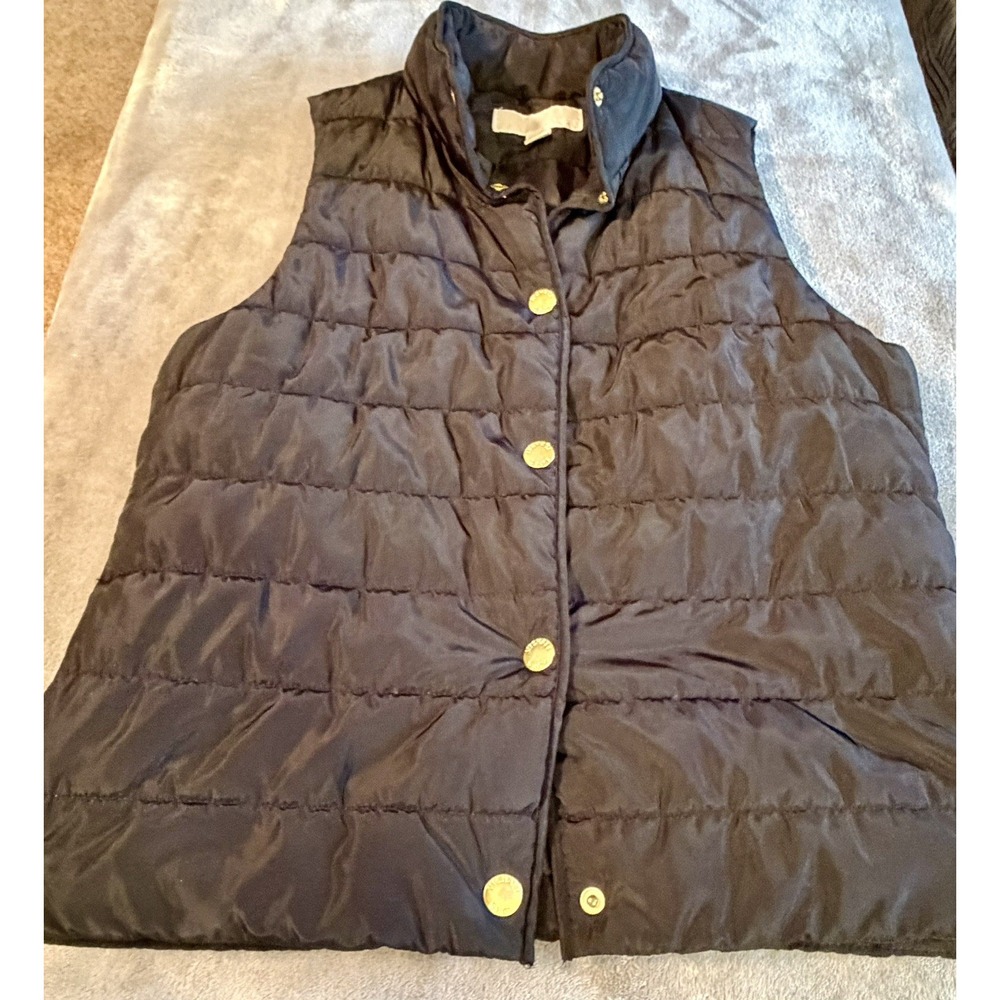 MICHAEL KORS Basics Black Gold MK Button Logo Quilted Puffer Vest Size Small